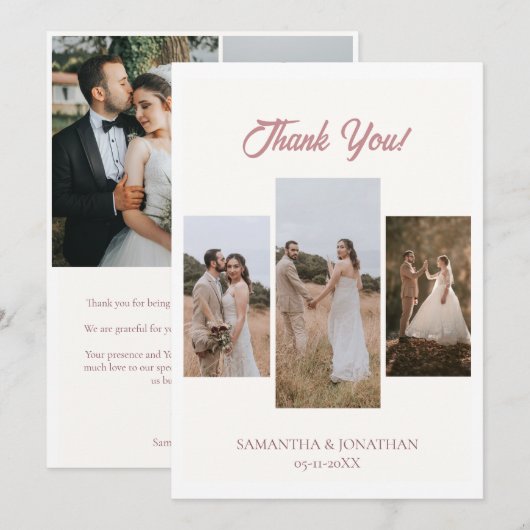 Eenvoudig Elegant Modern Script 6 foto's bruiloft Bedankkaart (Voorkant / Achterkant)