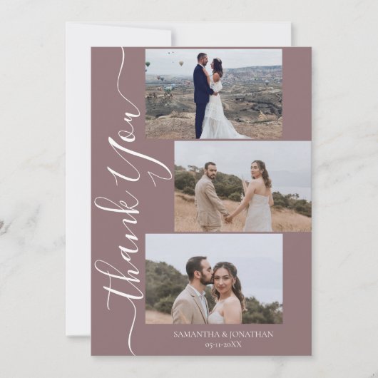 Eenvoudig Elegant Modern Script 6 foto's bruiloft Bedankkaart (Voorkant)