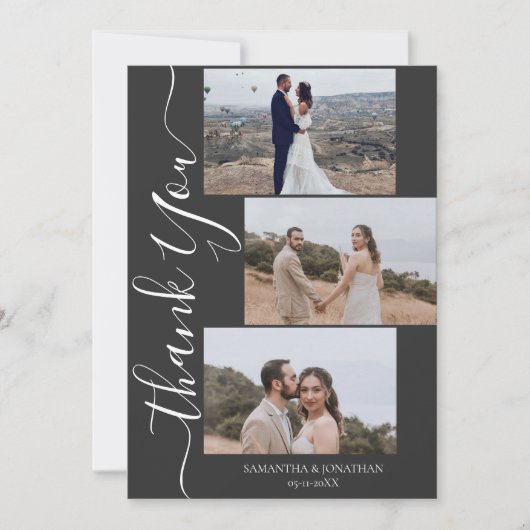 Eenvoudig Elegant Modern Script 6 foto's bruiloft Bedankkaart (Voorkant)