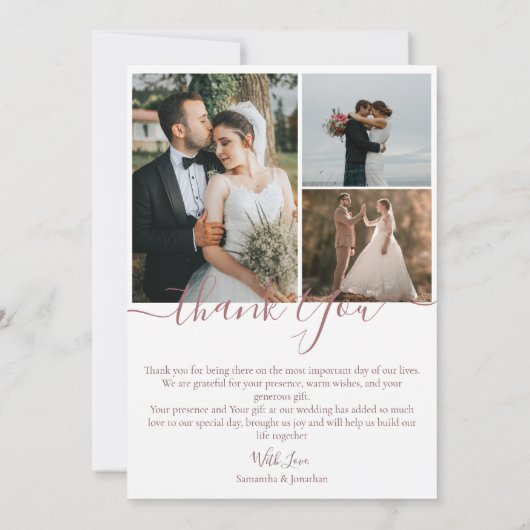 Eenvoudig Elegant Modern Script 6 foto's bruiloft Bedankkaart (Achterkant)