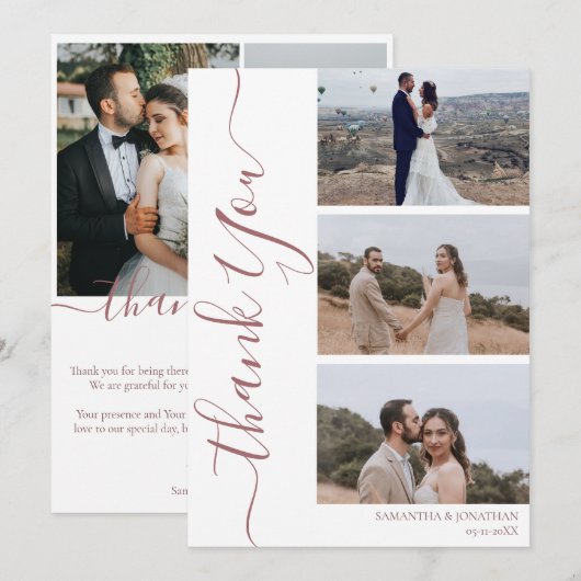 Eenvoudig Elegant Modern Script 6 foto's bruiloft Bedankkaart (Voorkant / Achterkant)
