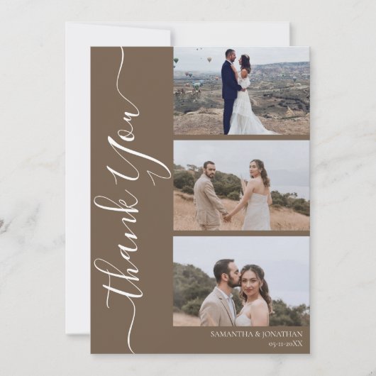 Eenvoudig Elegant Modern Script 6 foto's bruiloft Bedankkaart (Voorkant)
