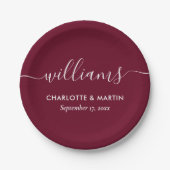 Eenvoudig Elegant Modern Script Burgundy Wedding Papieren Bordje (Voorkant)