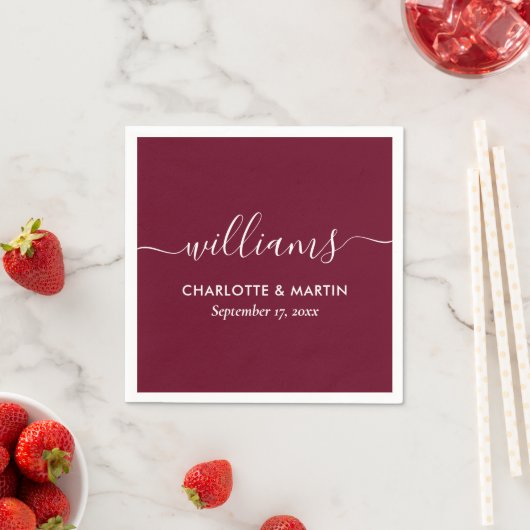 Eenvoudig Elegant Modern Script Burgundy Wedding Servet (Insitu)