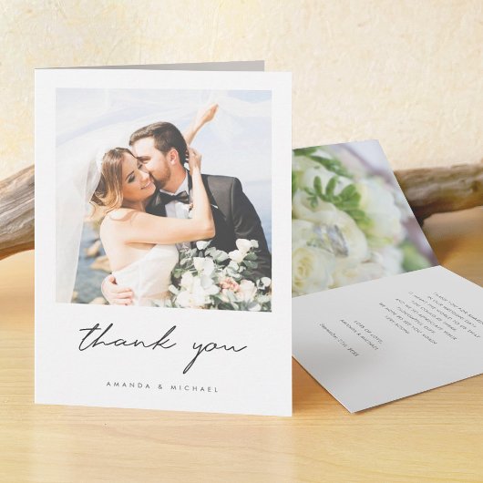 Eenvoudig Elegant modern Script Custom Photo Weddi Bedankkaart