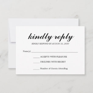 Eenvoudig elegant modern script huwelijk RSVP zwar