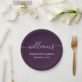 Eenvoudig Elegant Modern Script Paarse bruiloft Papieren Bordje