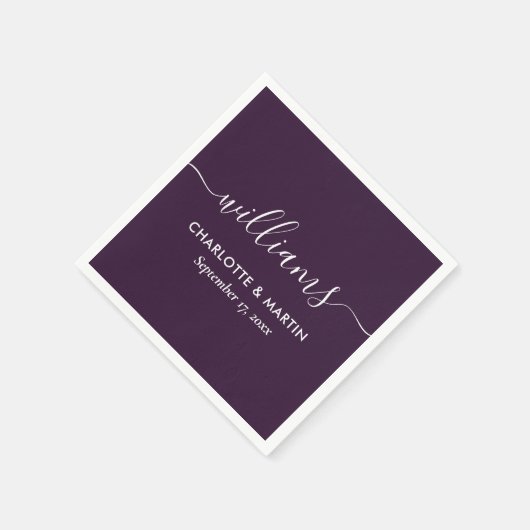 Eenvoudig Elegant Modern Script Paarse bruiloft Servet (Hoek)