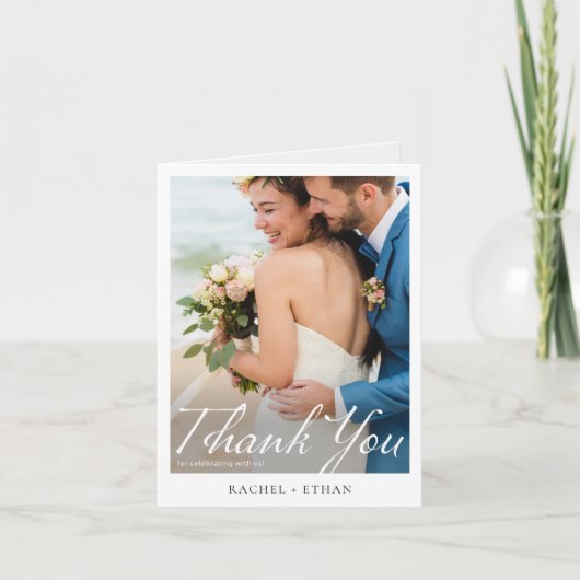 Eenvoudig Elegant Modern Script Photo Wedding Bedankkaart (Voorkant)