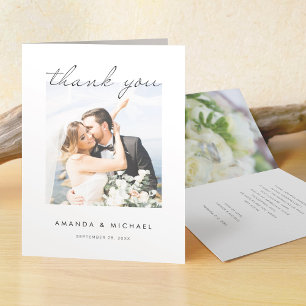 Eenvoudig Elegant Modern Script Photo Wedding Bedankkaart