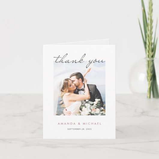 Eenvoudig Elegant Modern Script Photo Wedding Bedankkaart (Voorkant)