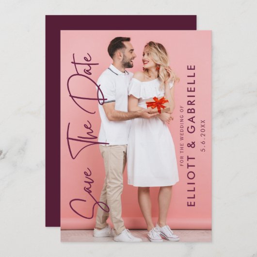 Eenvoudig Elegant Modern Script Photo Wedding Save The Date (Voorkant / Achterkant)