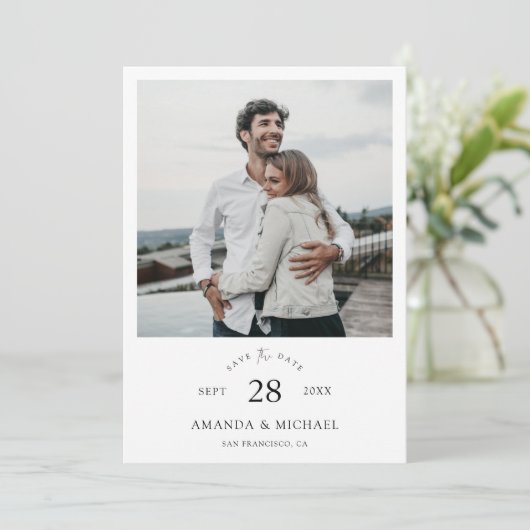 Eenvoudig Elegant Modern Script Photo Wedding Save The Date (Staand voorkant)