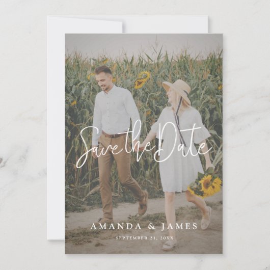Eenvoudig Elegant Modern Script Photo Wedding Save The Date (Voorkant)