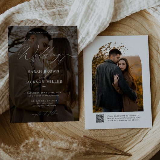 Eenvoudig Elegant Modern Script QR Code Fotobruilo Kaart