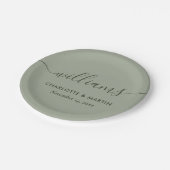 Eenvoudig Elegant Modern Script Sage Green Wedding Papieren Bordje (Gekanteld)