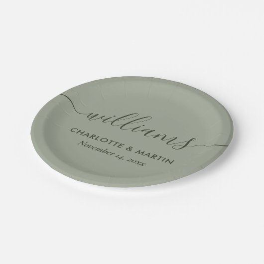 Eenvoudig Elegant Modern Script Sage Green Wedding Papieren Bordje (Gekanteld)