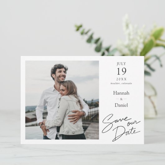 Eenvoudig Elegant Modern Script Weddenschap Save The Date (Staand voorkant)