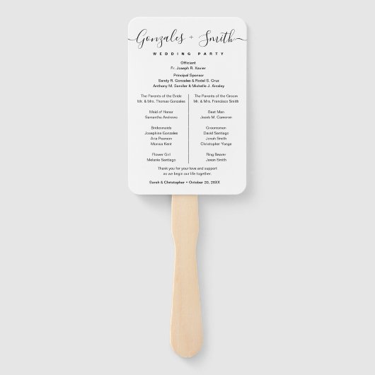 Eenvoudig Elegant Modern Script Wedding Program Handwaaier (Achterkant)