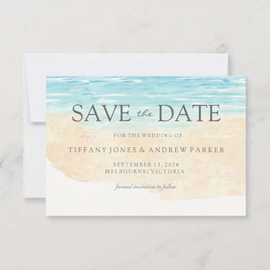 Eenvoudig elegant modern strand bruiloft bespaart save the date (Voorkant)