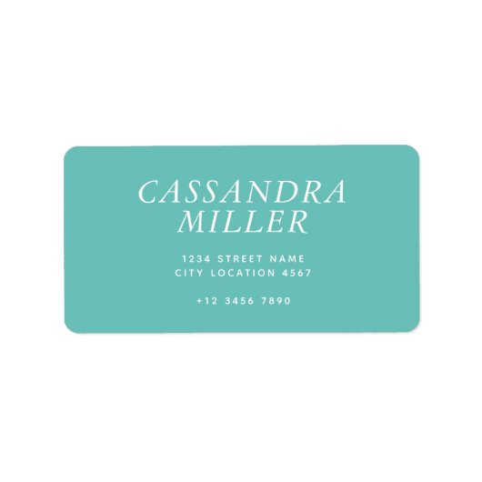 Eenvoudig Elegant Modern Teal Adres Etiket (Voorkant)