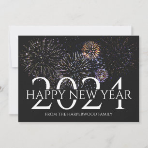 Eenvoudig Elegant Modern Vuurwerk Gelukkig Nieuwja Feestdagenkaart
