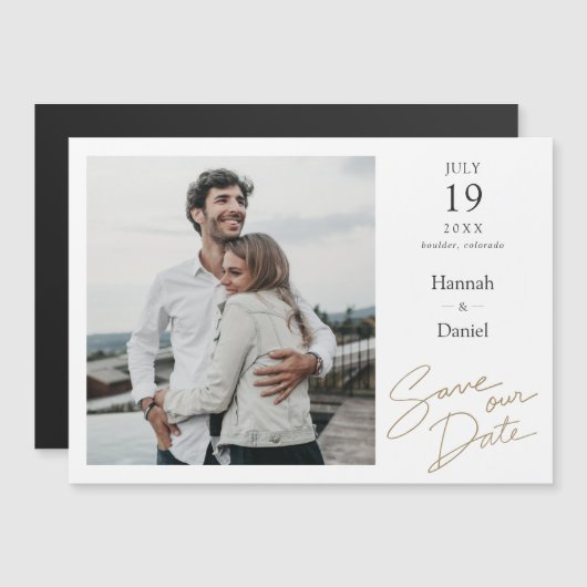 Eenvoudig Elegant Modern Wedding sparen de Foto va Magnetische Uitnodiging (Voorkant / Achterkant)