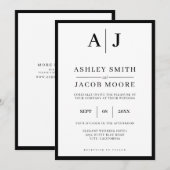 Eenvoudig Elegant modern zwart monogram withuwelij Kaart (Voorkant / Achterkant)