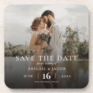 Eenvoudig Elegant Moderne Foto Wedding Save the Da Bier Onderzetter