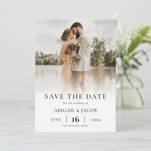 Eenvoudig Elegant Moderne Foto Wedding Save the Da Save The Date (Staand voorkant)
