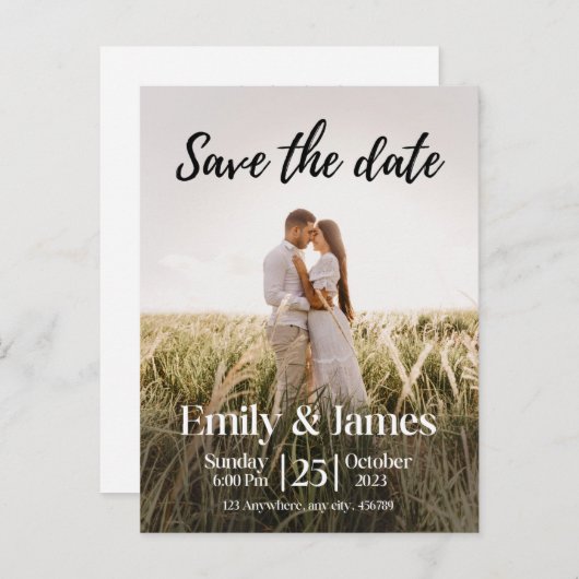 Eenvoudig Elegant Moderne Foto Wedding Save the Da Uitnodiging Briefkaart (Voorkant / Achterkant)