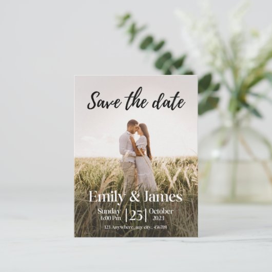 Eenvoudig Elegant Moderne Foto Wedding Save the Da Uitnodiging Briefkaart (Staand voorkant)