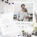 Eenvoudig Elegant Moderne Foto Wedding Save the Da Uitnodiging Briefkaart<br><div class="desc">Deze eenvoudige, elegante moderne fotobruiloft bewaart de datumbriefkaart sjabloon kenmerkt uw namen en details in zwart onder uw foto. U zou kunnen verkiezen om de doopvont, de leestekens of de kleur te veranderen die voor diverse tekstelementen van dit ontwerp op de voor en/of rug worden gebruikt. Bijvoorbeeld, zou u kunnen...</div>