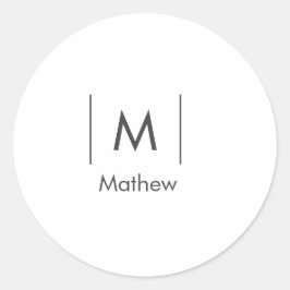 Eenvoudig elegant monogram bruidsjonker man lijnen ronde sticker