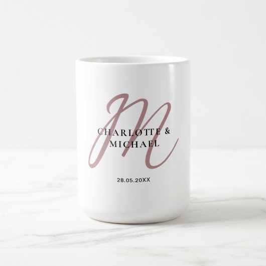 Eenvoudig, elegant, monogram bruiloft koffiemok (Center)