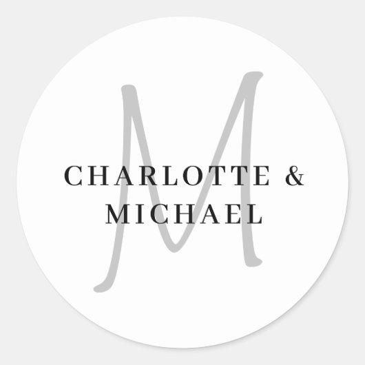 Eenvoudig, elegant, monogram bruiloft ronde sticker (Voorkant)