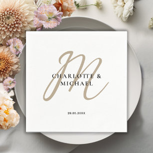 Eenvoudig, elegant, monogram bruiloft servetten