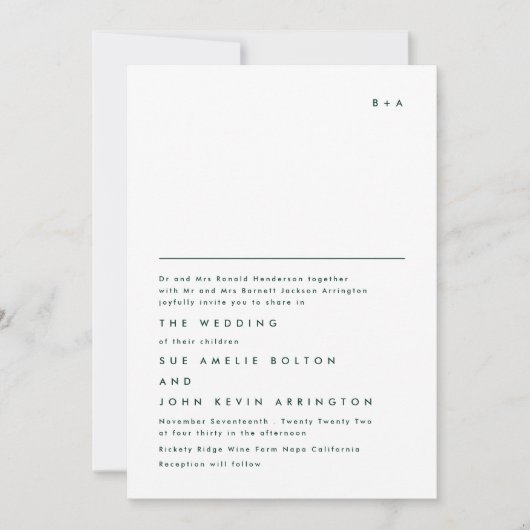 Eenvoudig Elegant Monogram Emerald Green Wedding Kaart (Voorkant)