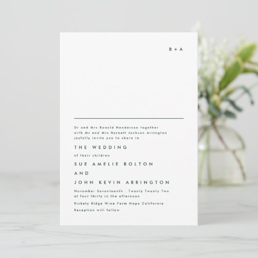 Eenvoudig Elegant Monogram Emerald Green Wedding Kaart (Staand voorkant)