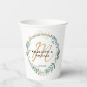 Eenvoudig, elegant, monogram, eucalyptus bruiloft papieren bekers (Voorkant)