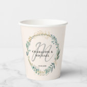 Eenvoudig, elegant, monogram, eucalyptus bruiloft papieren bekers (Voorkant)