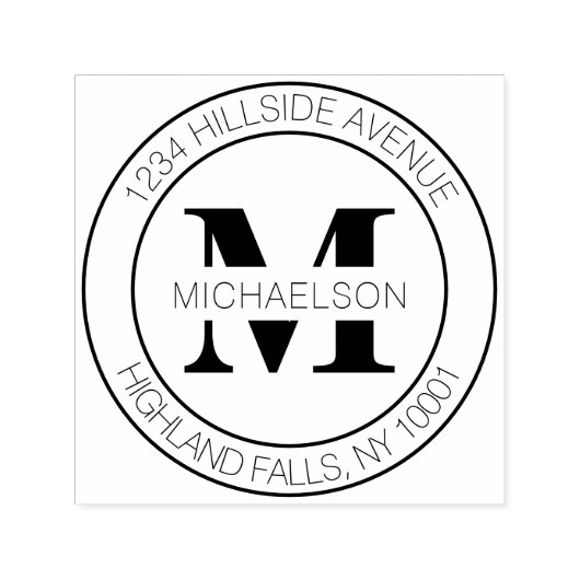 Eenvoudig Elegant Monogram Familienaam Retouradres Zelfinktende Stempel (Design)
