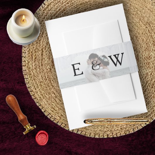 Eenvoudig Elegant Monogram Fotobruiloft Uitnodigingen Wikkel