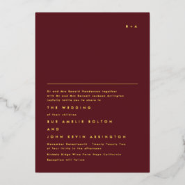 Eenvoudig Elegant Monogram Gold | Maroon Burgundy Folie Uitnodiging
