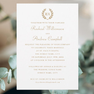Eenvoudig Elegant Monogram Goud Wit Huwelijk Kaart