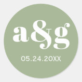 Eenvoudig, elegant monogram groen bruiloft ronde sticker (Voorkant)