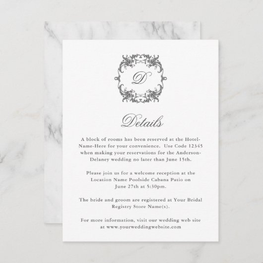 Eenvoudig Elegant Monogram in Barok Lijst Details Informatiekaartje (Voorkant / Achterkant)