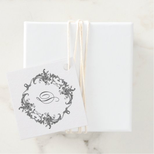 Eenvoudig Elegant Monogram Initiaal in Barok Lijst Bedankjes Labels (In situ)