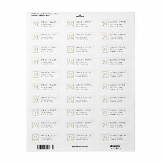 Eenvoudig elegant monogram Initiaal retouradres Etiket (Full Sheet)