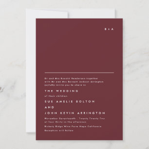 Eenvoudig Elegant Monogram Maroon Burgundy Wedding Kaart